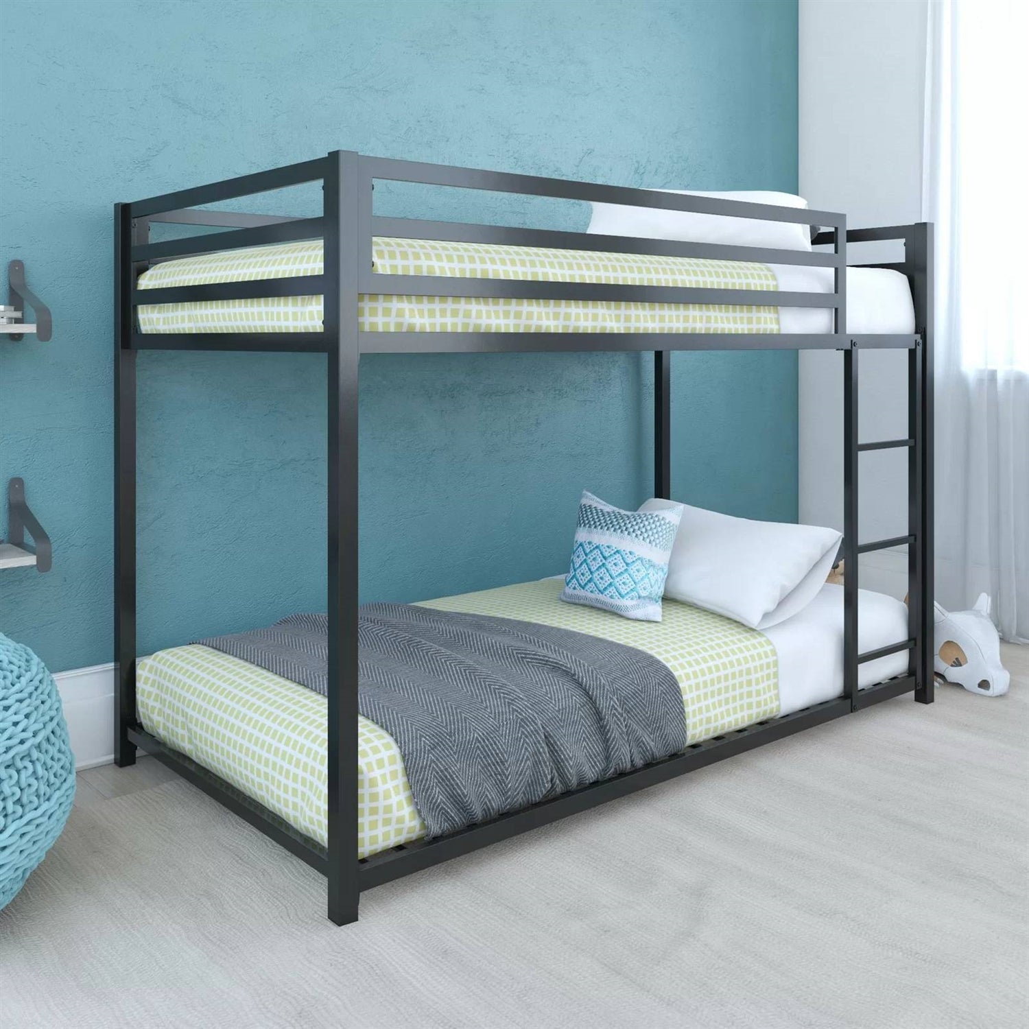 Twin over Twin size Modern Low Height Black Metal Bunk Bed-2