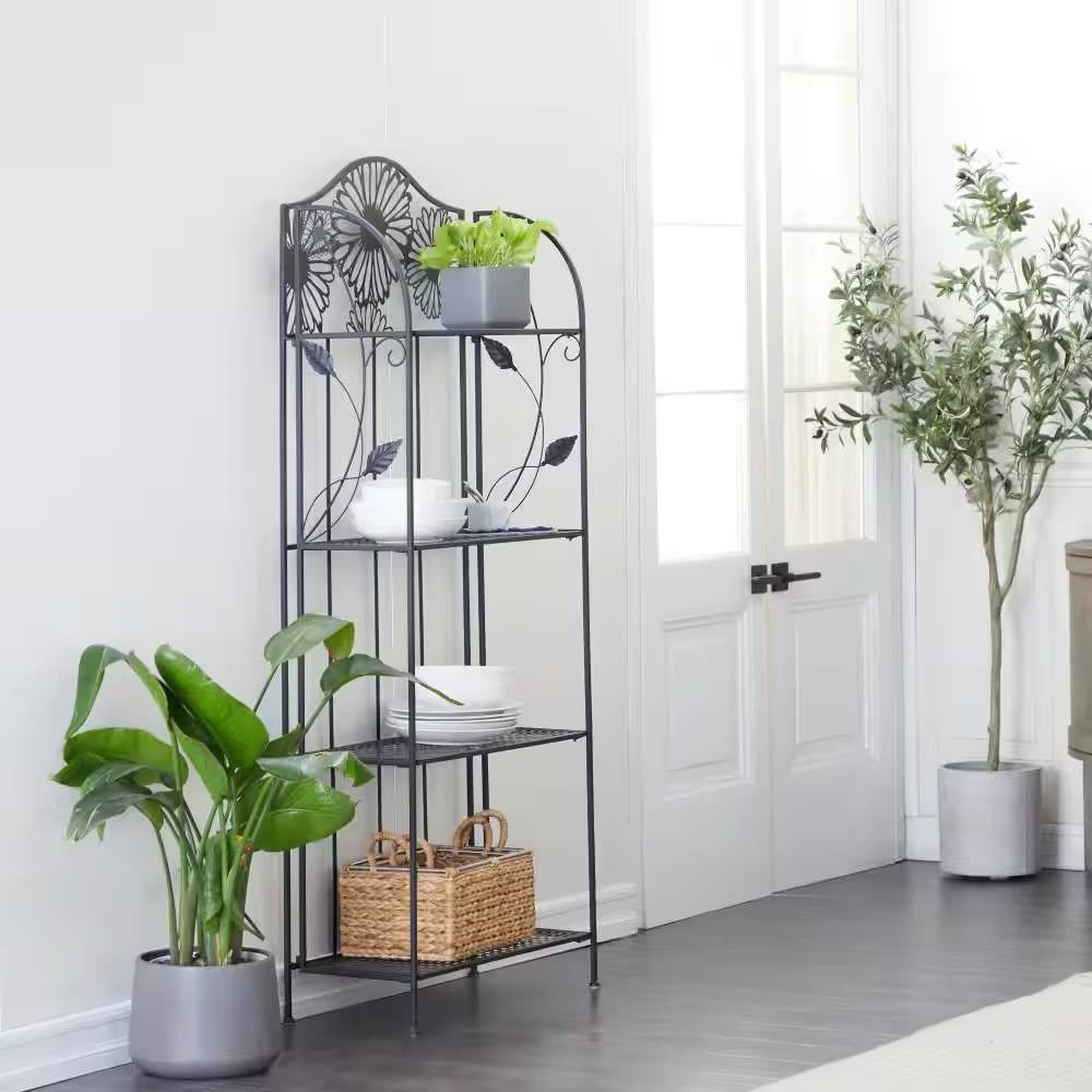 Black Metal 4-Shelf Kitchen Dining Bakers Rack Plant Stand Bookcase Storage Unit-1