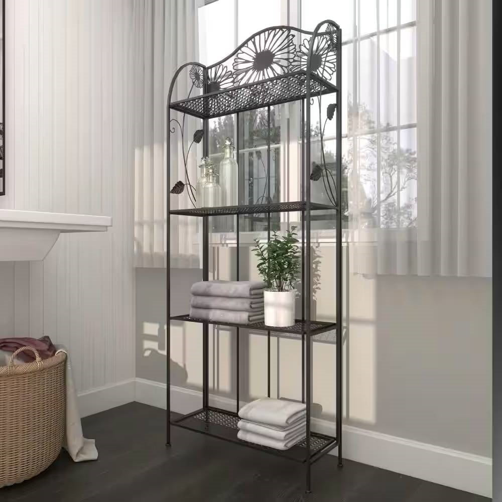 Black Metal 4-Shelf Kitchen Dining Bakers Rack Plant Stand Bookcase Storage Unit-3