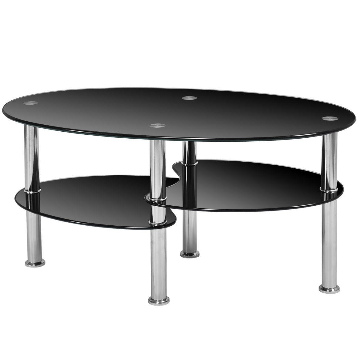 Modern Black Tempered Glass Coffee Table with Bottom Shelf-0