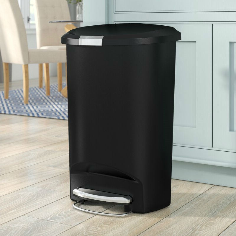 Black 13-Gallon Kitchen Trash Can with Foot Pedal Step Lid-4