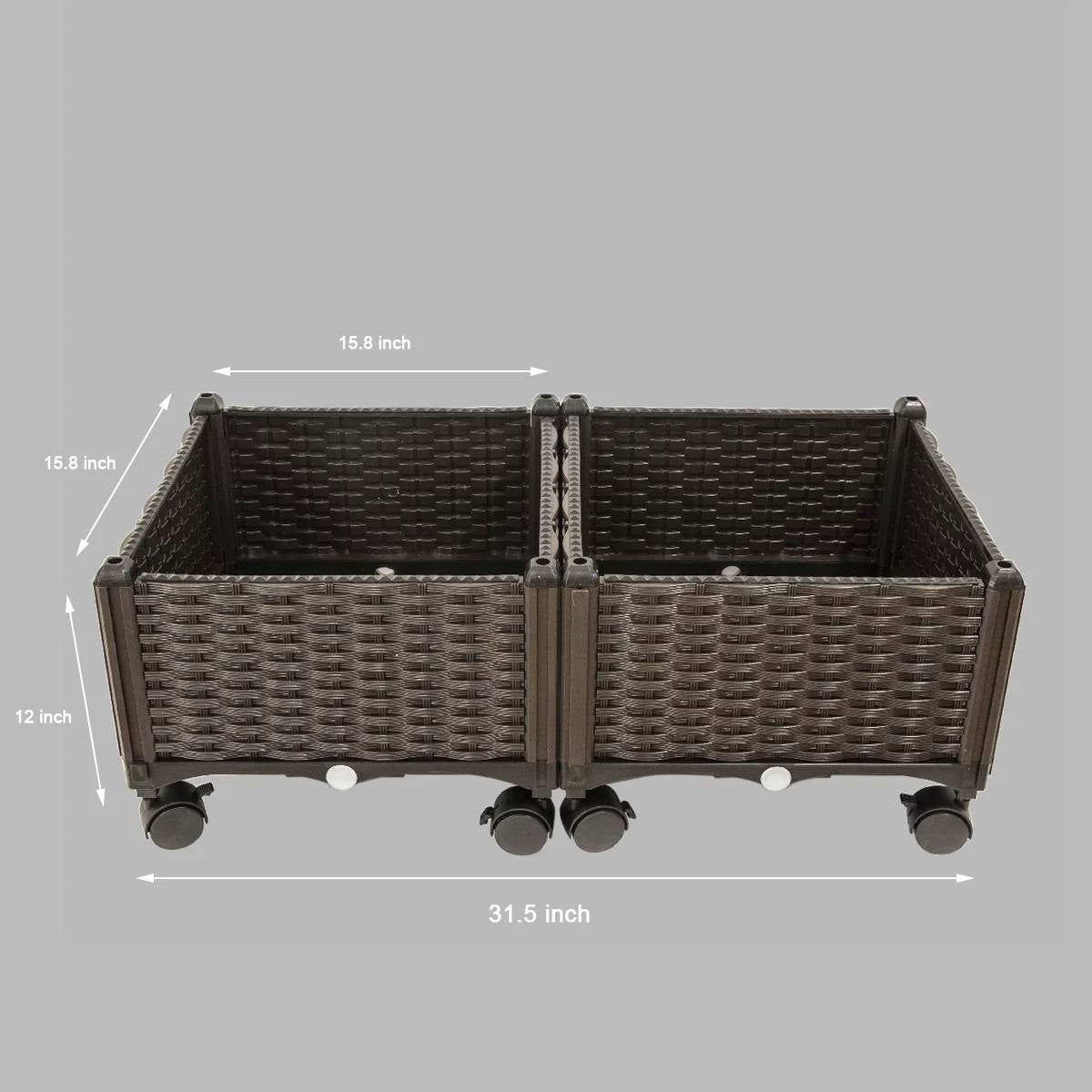 Modern 2-Piece Indoor Outdoor Raised Garden Planter Box on Wheels in PP Rattan-4