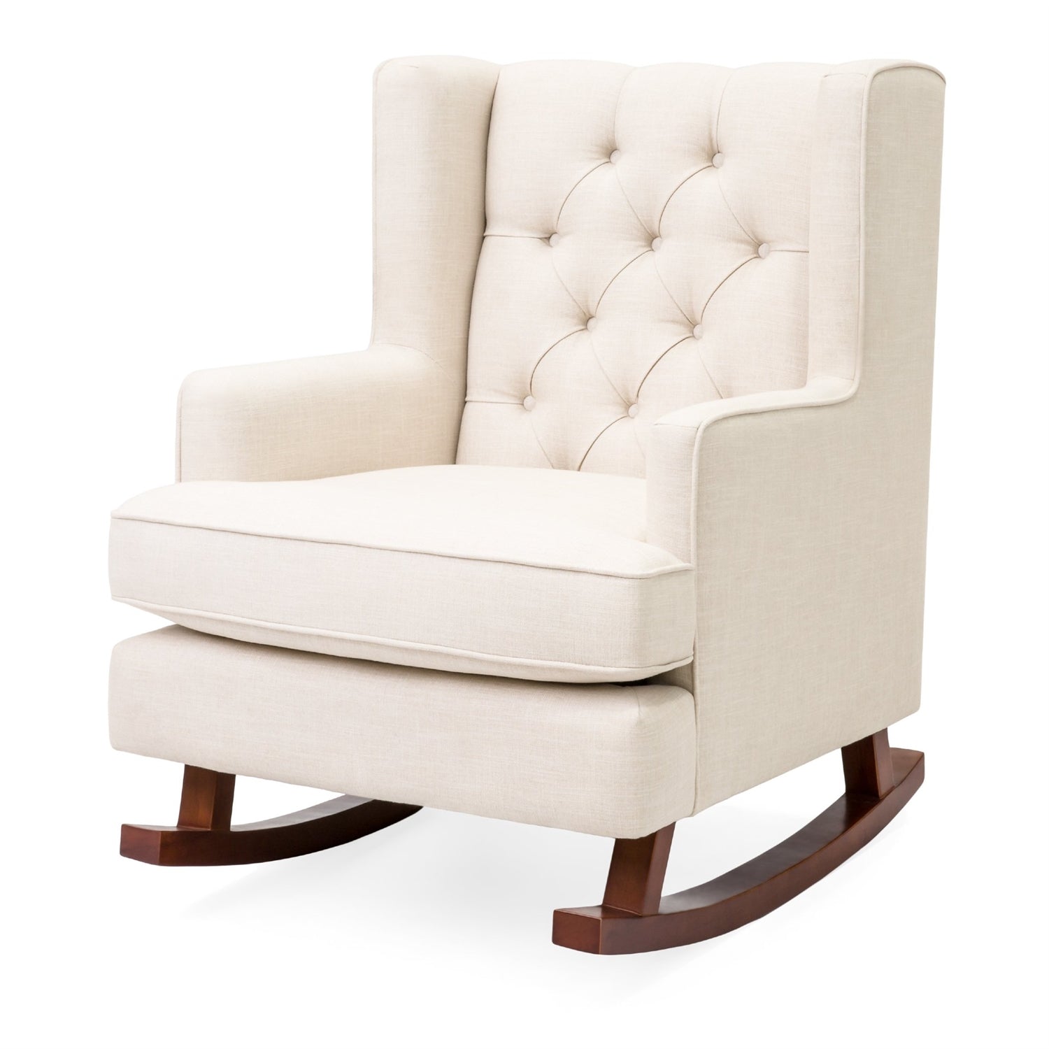 Beige Soft Tufted Upholstered Wingback Rocker Rocking Chair-0