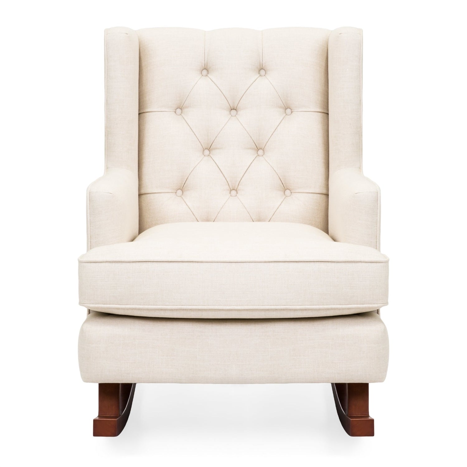 Beige Soft Tufted Upholstered Wingback Rocker Rocking Chair-1