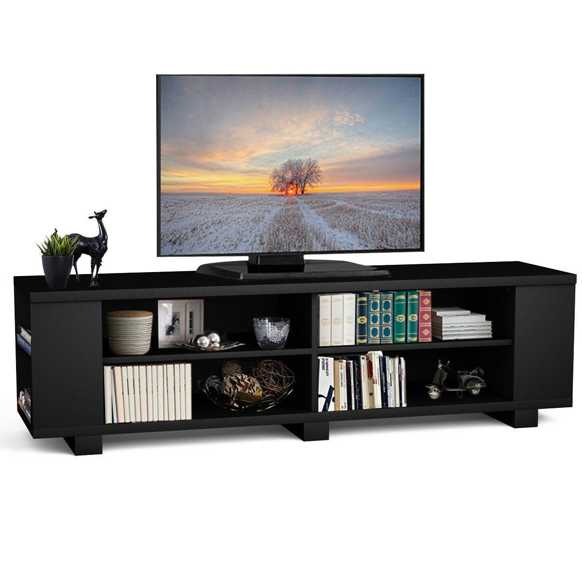 Modern Entertainment Center in Black Wood Finish - Holds up to 60-inch TV-0