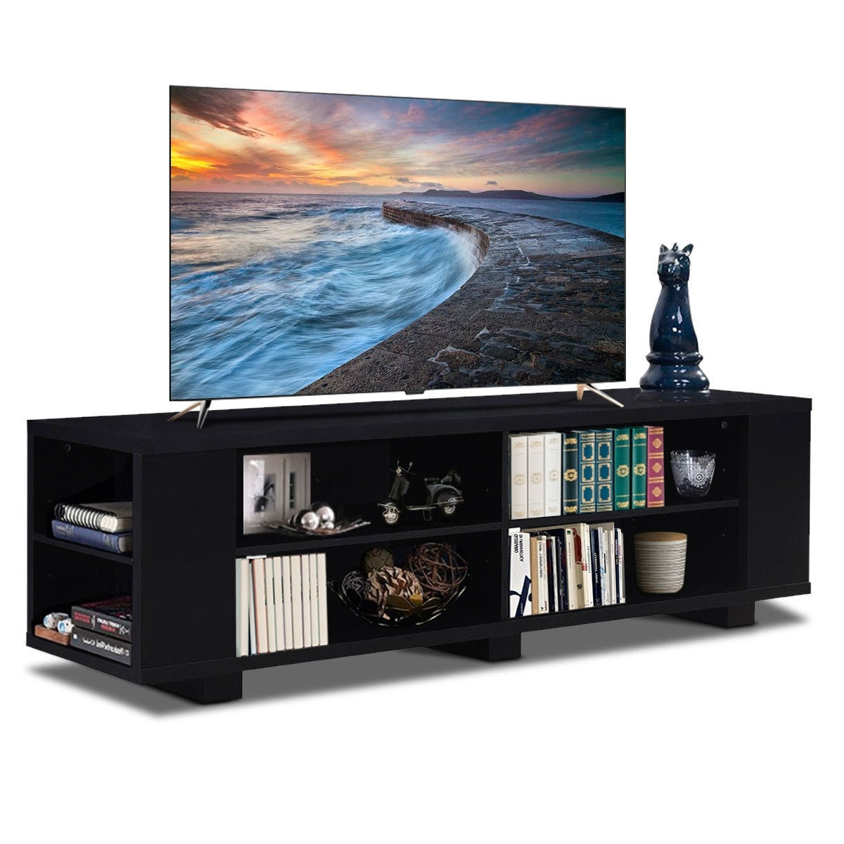 Modern Entertainment Center in Black Wood Finish - Holds up to 60-inch TV-1