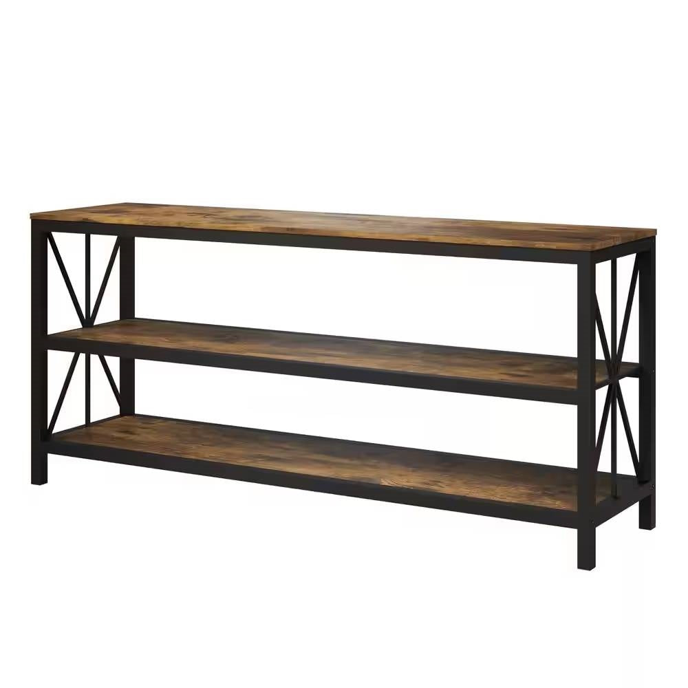 Modern Black Metal TV Stand with Barn Wood Finish Shelves - TV's up to 70-inch-1