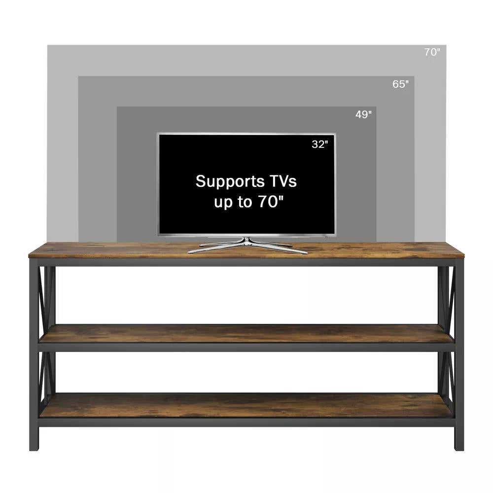 Modern Black Metal TV Stand with Barn Wood Finish Shelves - TV's up to 70-inch-3