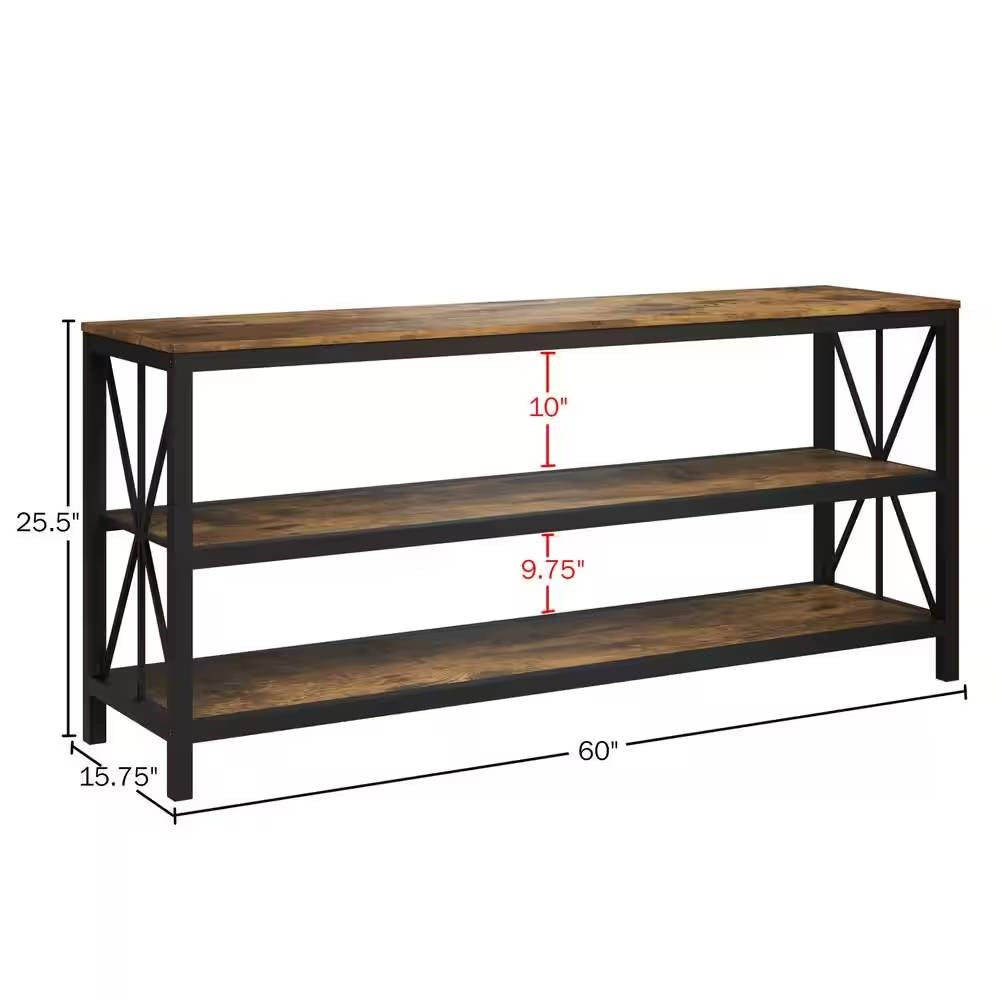 Modern Black Metal TV Stand with Barn Wood Finish Shelves - TV's up to 70-inch-4