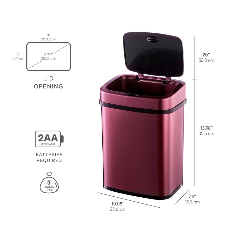 3-Gallon Motion Sensor Touchless Stainless Steel Trash Can in Burgundy Copper-2