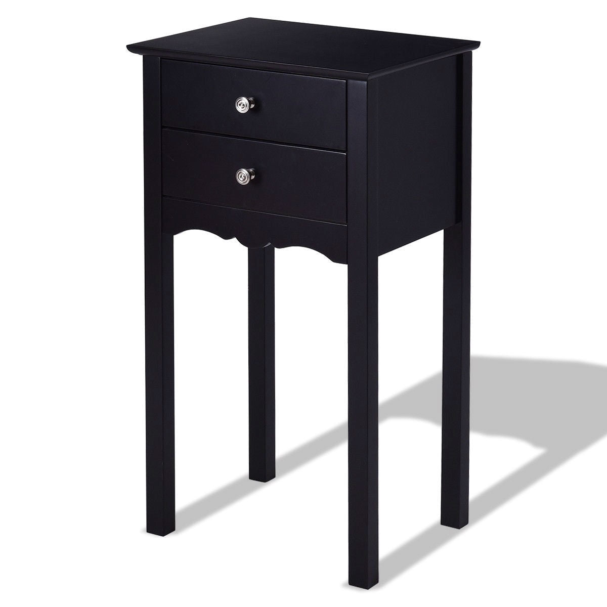 Elegant 2-Drawer End Table Nightstand Side Table in Black Wood Finish-0