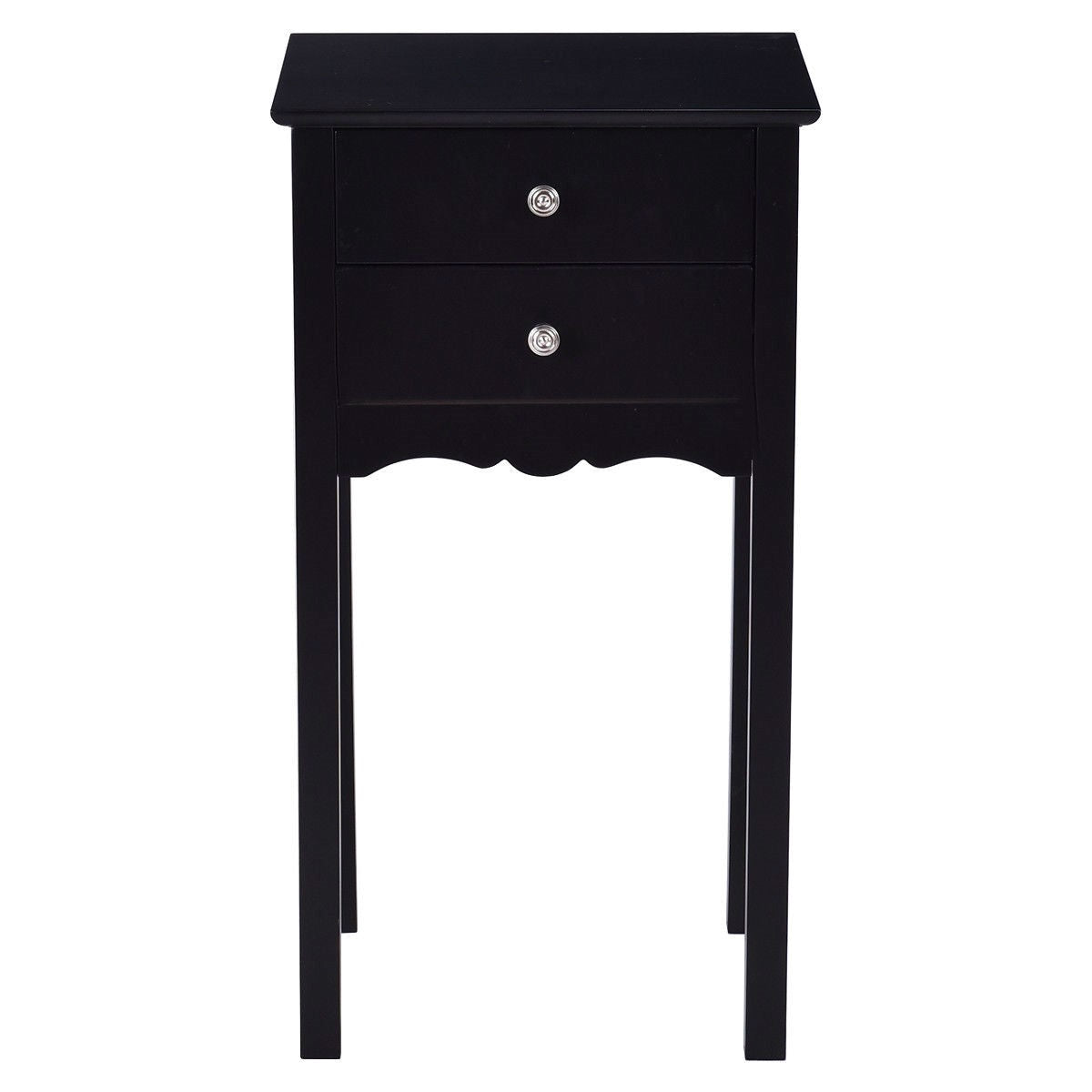 Elegant 2-Drawer End Table Nightstand Side Table in Black Wood Finish-1