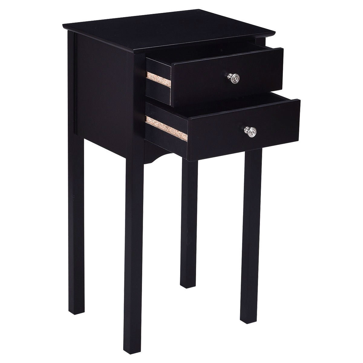 Elegant 2-Drawer End Table Nightstand Side Table in Black Wood Finish-3