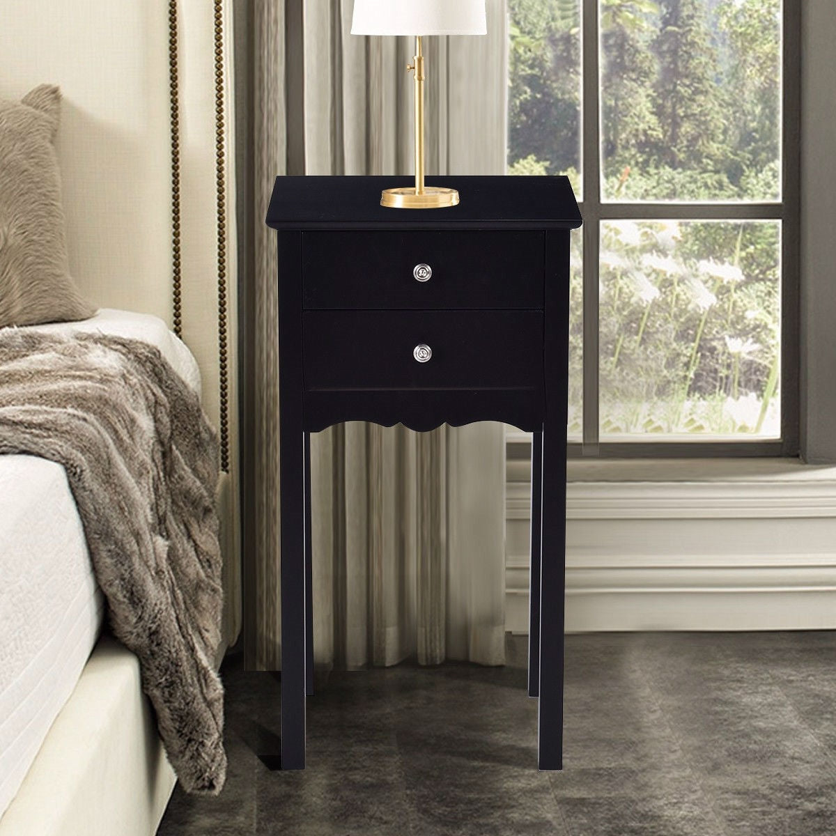 Elegant 2-Drawer End Table Nightstand Side Table in Black Wood Finish-4