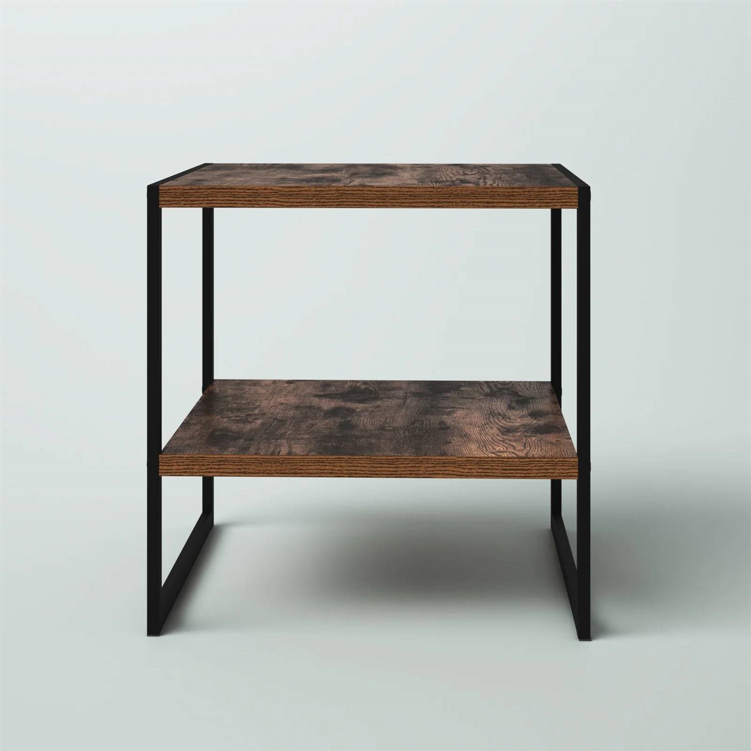 Industrial Modern Black Metal Brown Wood Top Nightstand End Table with Shelf-3