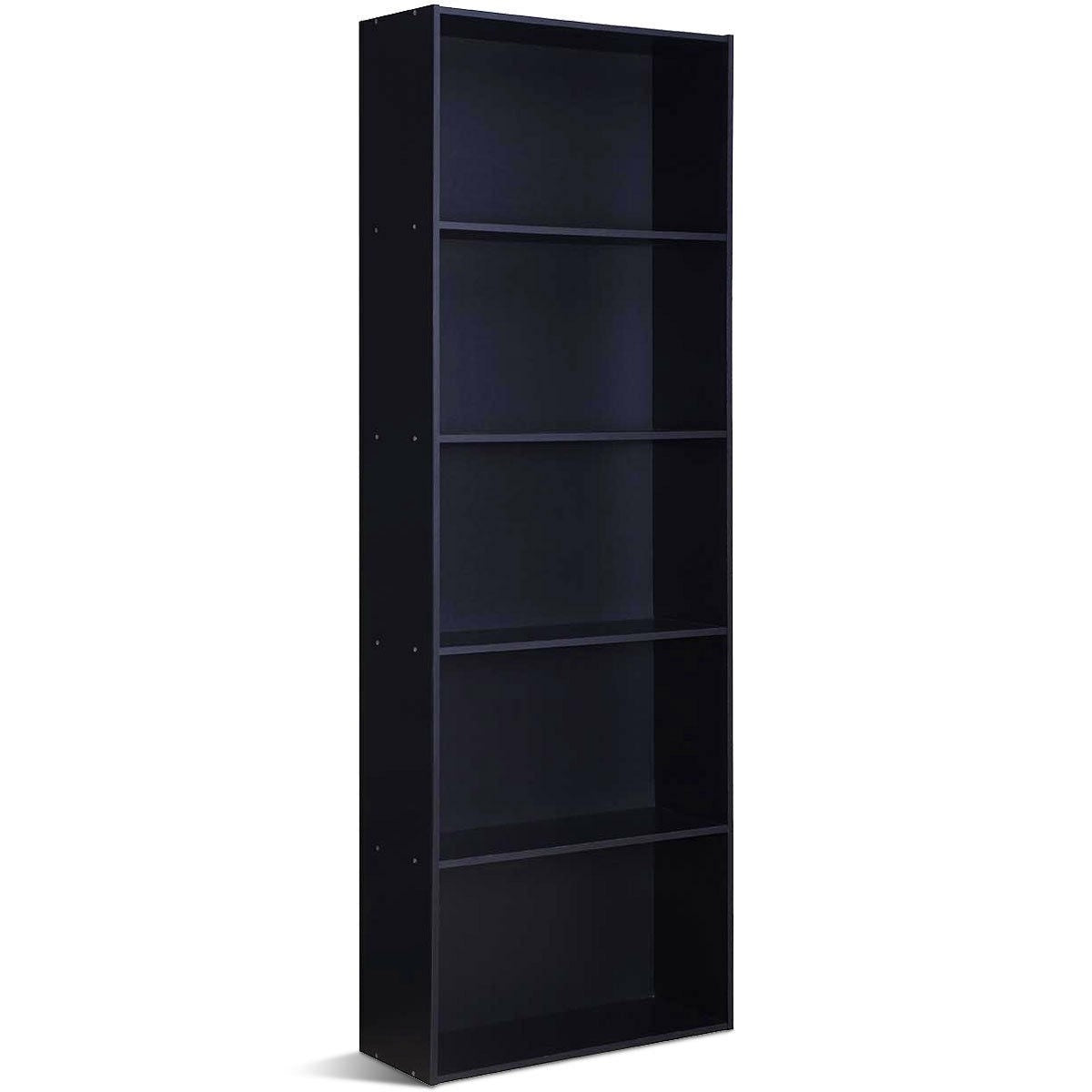 Modern 5-Shelf Bookcase Storage Shelves in Black Wood Finish-0