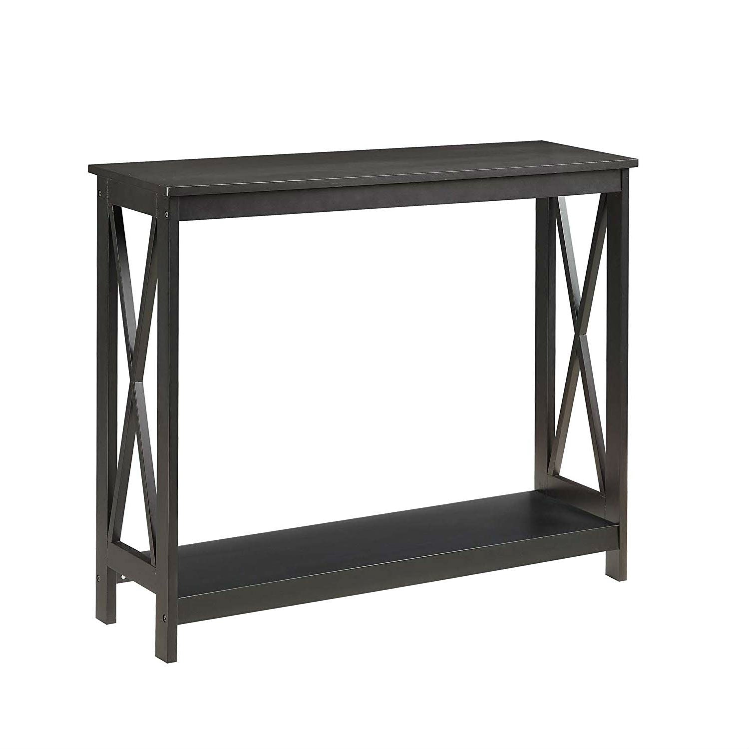 Black Wood Console Sofa Table with Bottom Storage Shelf-1