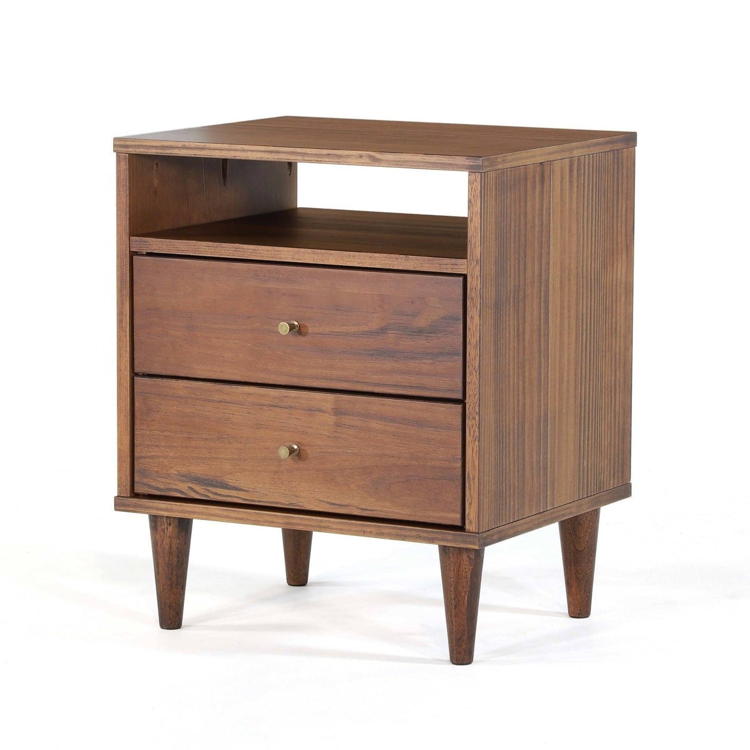 Farmhouse Rustic Walnut Mid Century 2 Drawer Nightstand-0