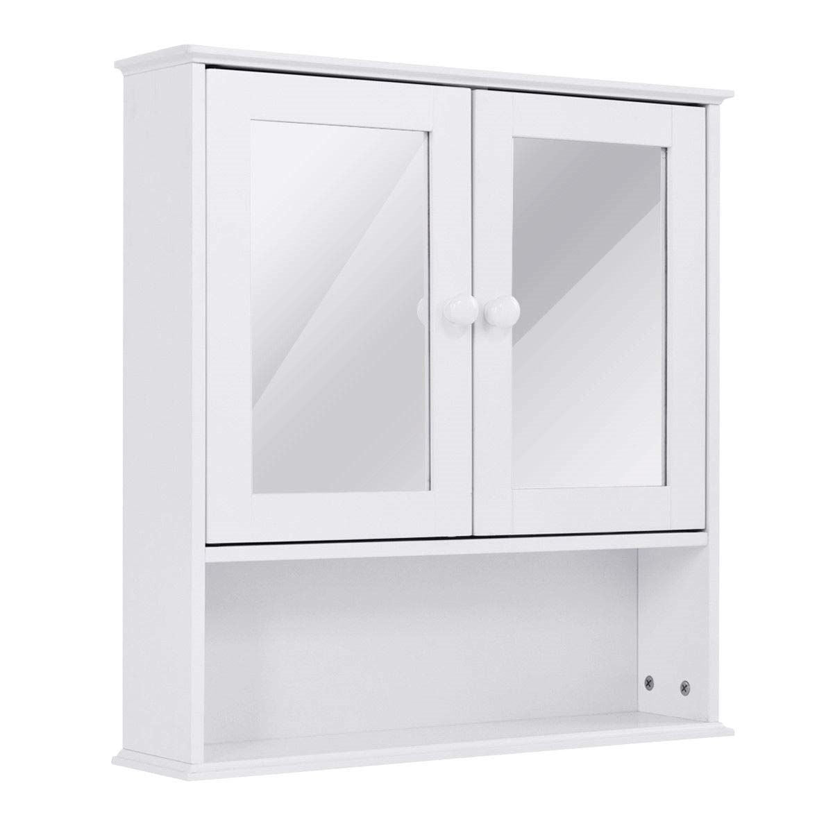 Simple Bathroom Mirror Wall Cabinet in White Wood Finish 23 x 22 inch-1