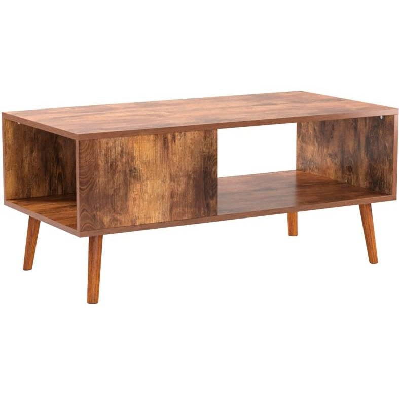 Modern Mid-Century Coffee Table Living Room Storage Shelf in Brown Wood-0