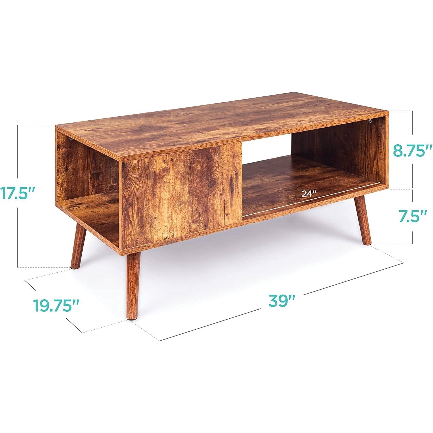 Modern Mid-Century Coffee Table Living Room Storage Shelf in Brown Wood-2