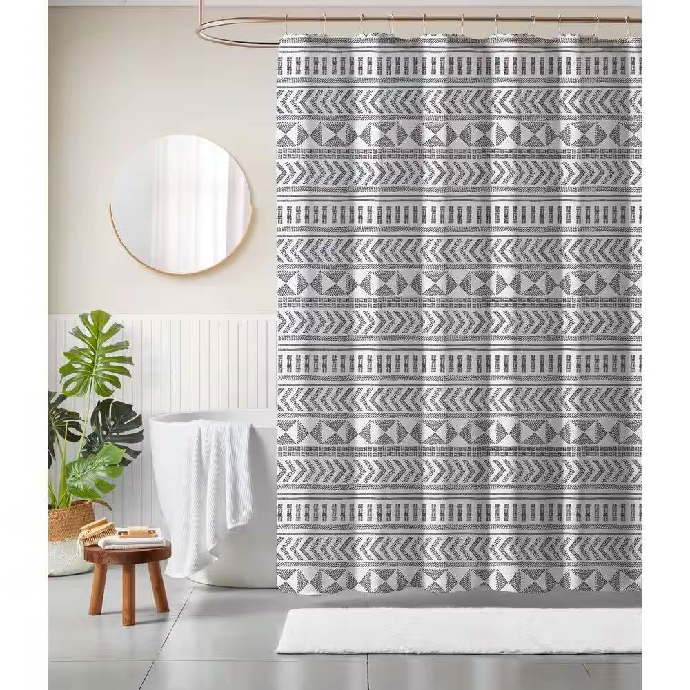 72-inch Polyester Shower Curtain with Black White Scandinavian Chevron Pattern-0