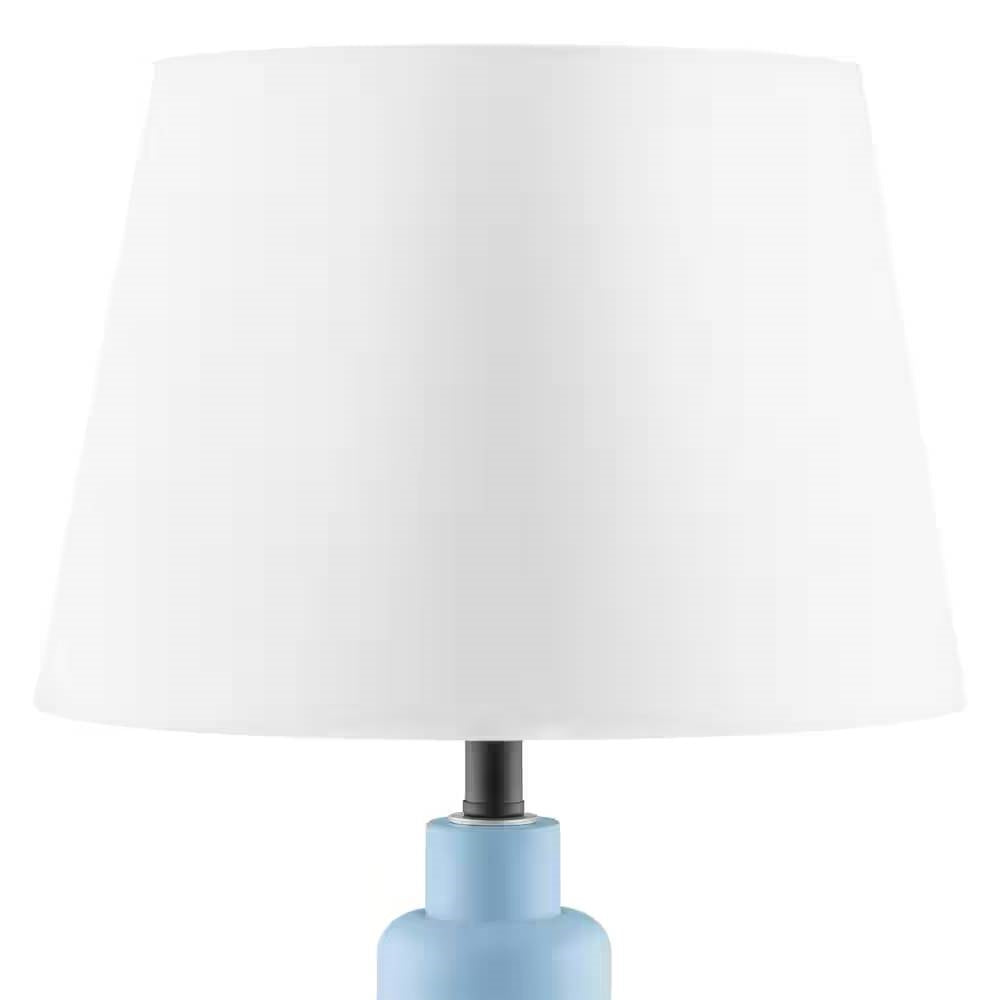 Small Blue Desk Light Table Lamp with White Fabric Shade for Bedside Nightstand-3