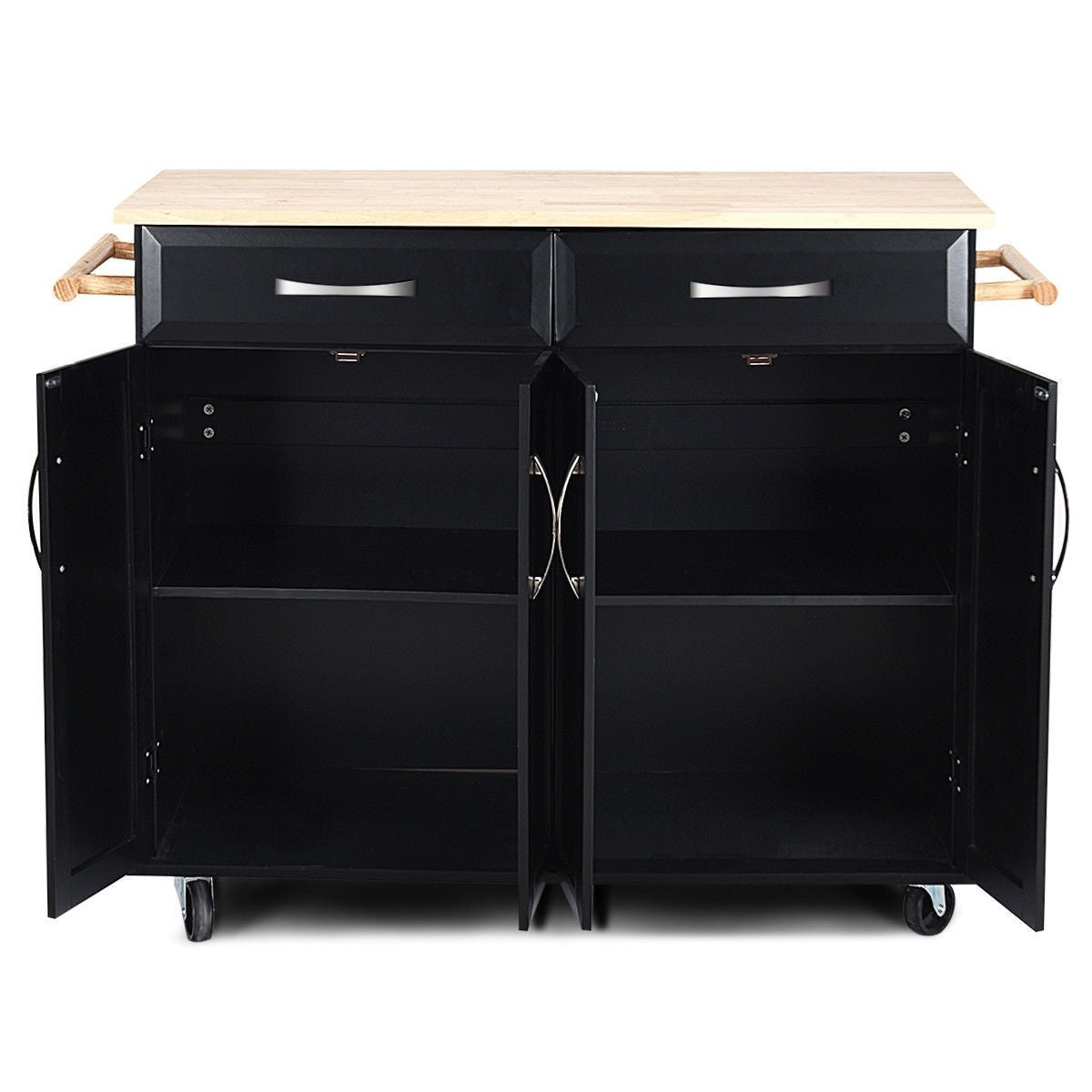 Black Kitchen Island Storage Cabinet Cart with Wood Top and Wheels-3