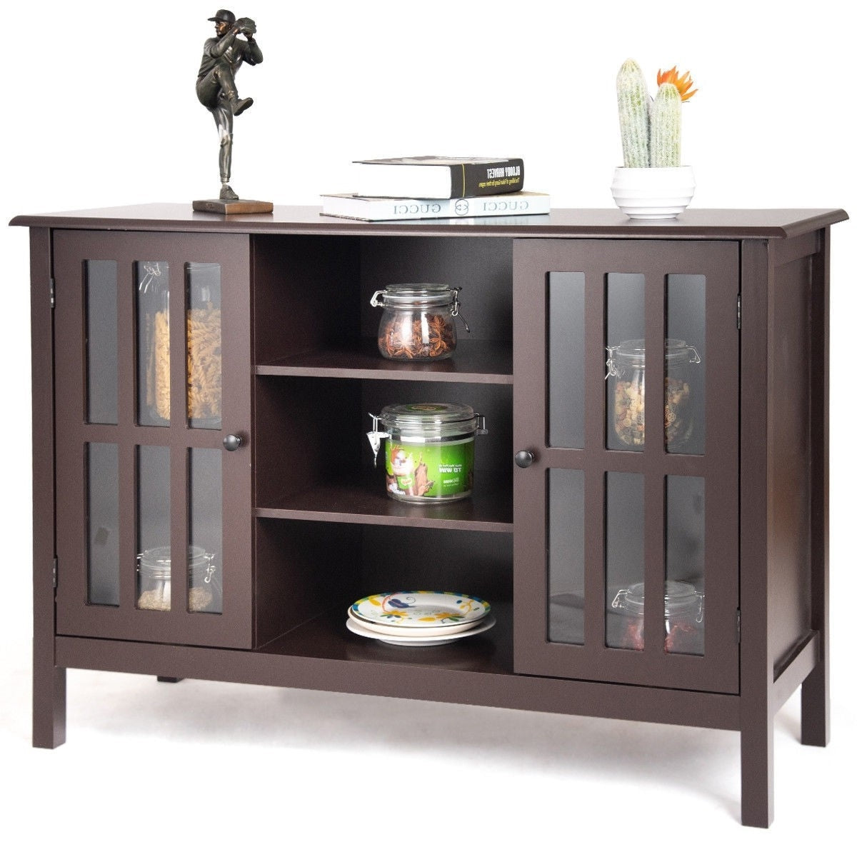 Brown Wood 43-inch TV Stand Storage Cabinet Console Table-1