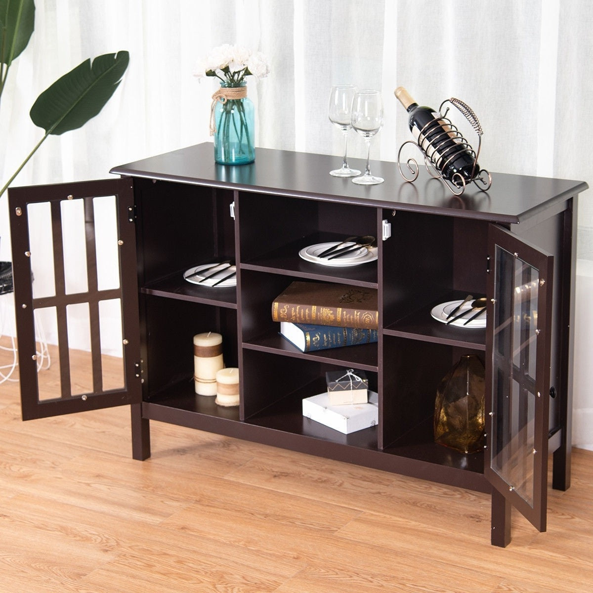 Brown Wood 43-inch TV Stand Storage Cabinet Console Table-3