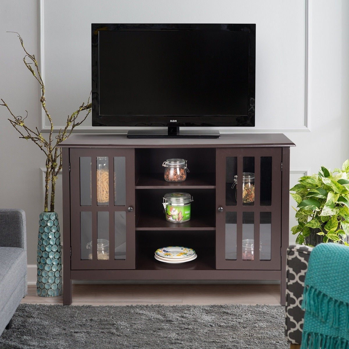 Brown Wood 43-inch TV Stand Storage Cabinet Console Table-4