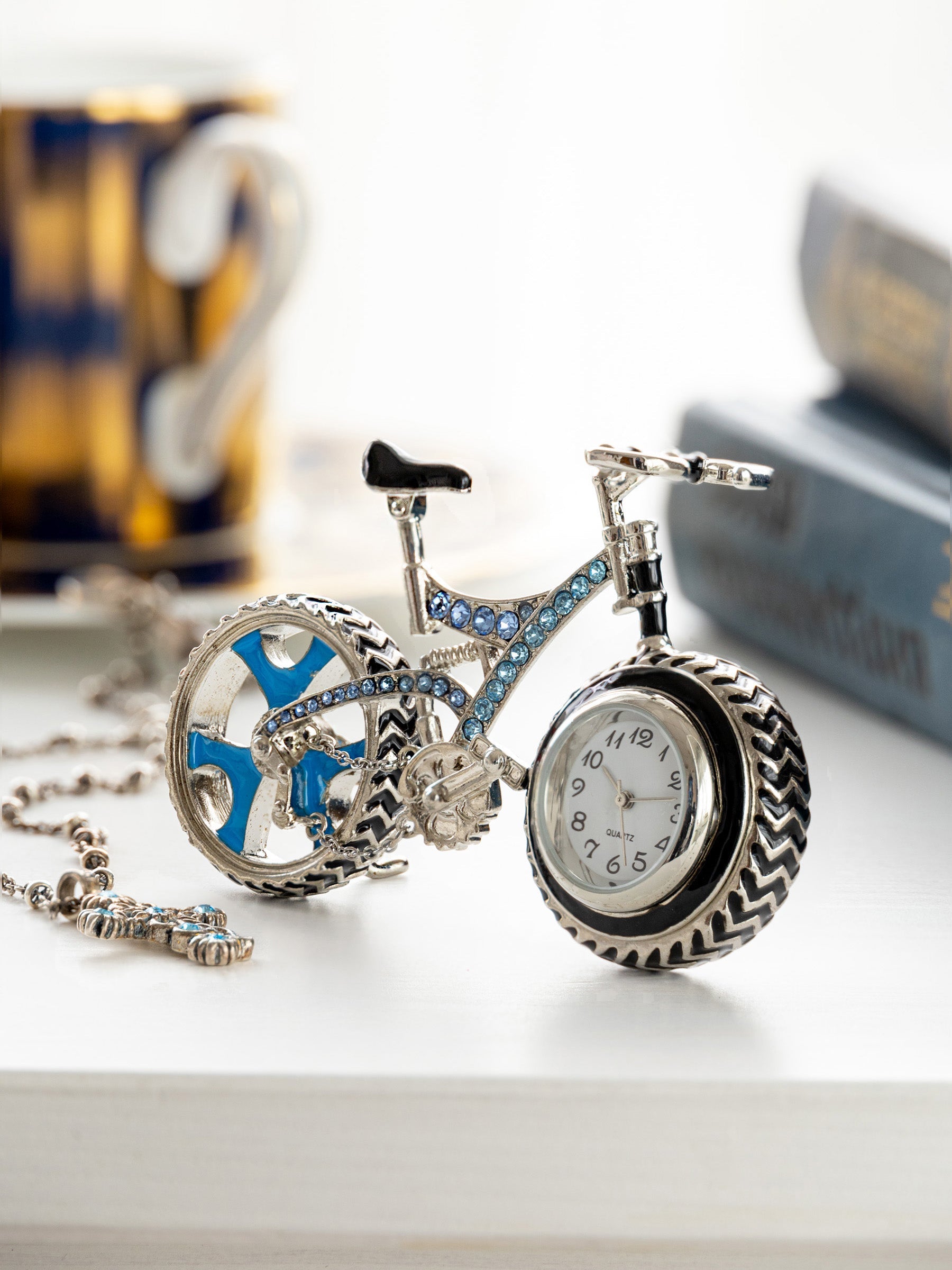 Bicycle clock with Blue crystals-2