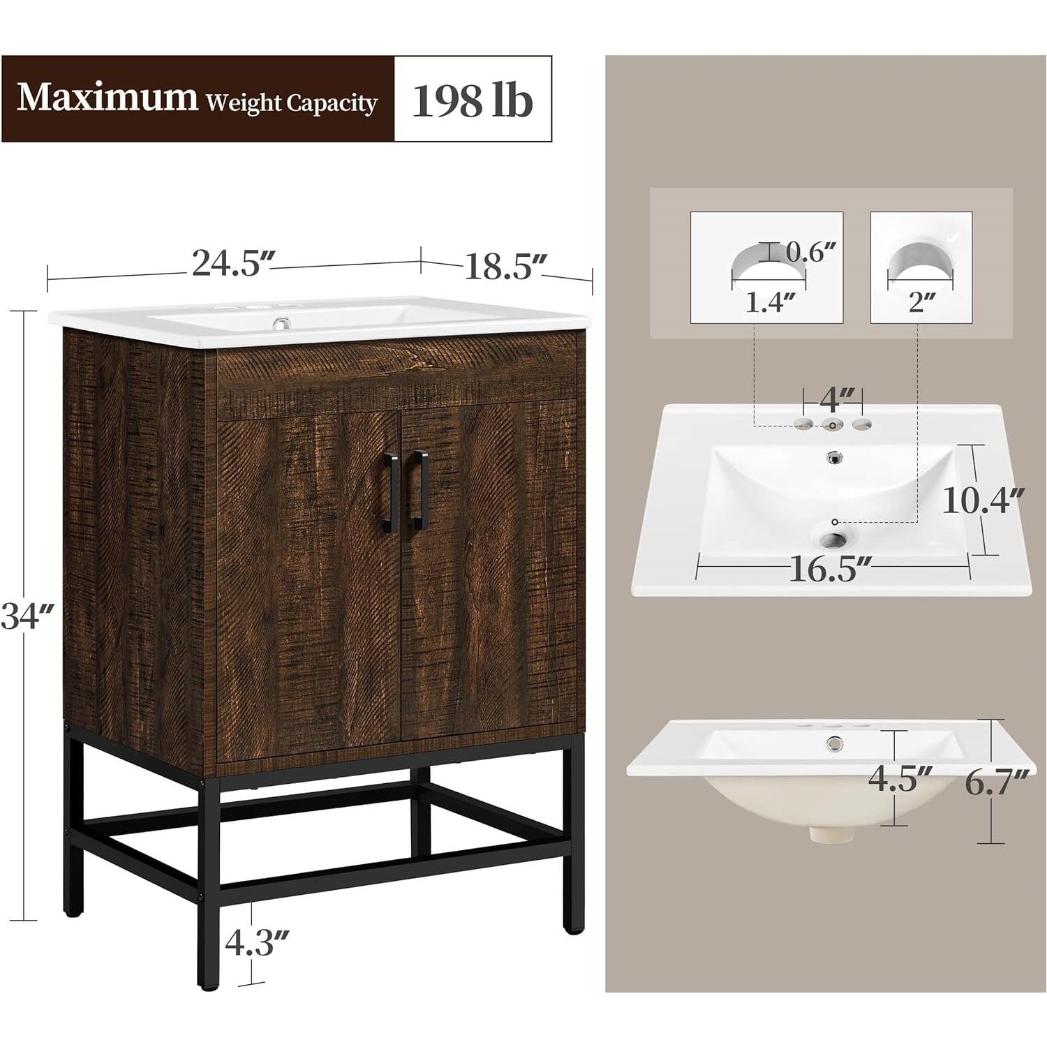 Modern Dark Brown Wood Bathroom Vanity with White Ceramic Sink-4