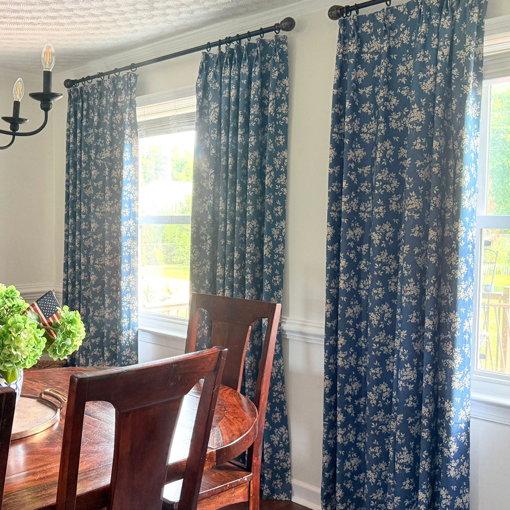 Bailey Vintage Navy Blue Floral Printed Curtains