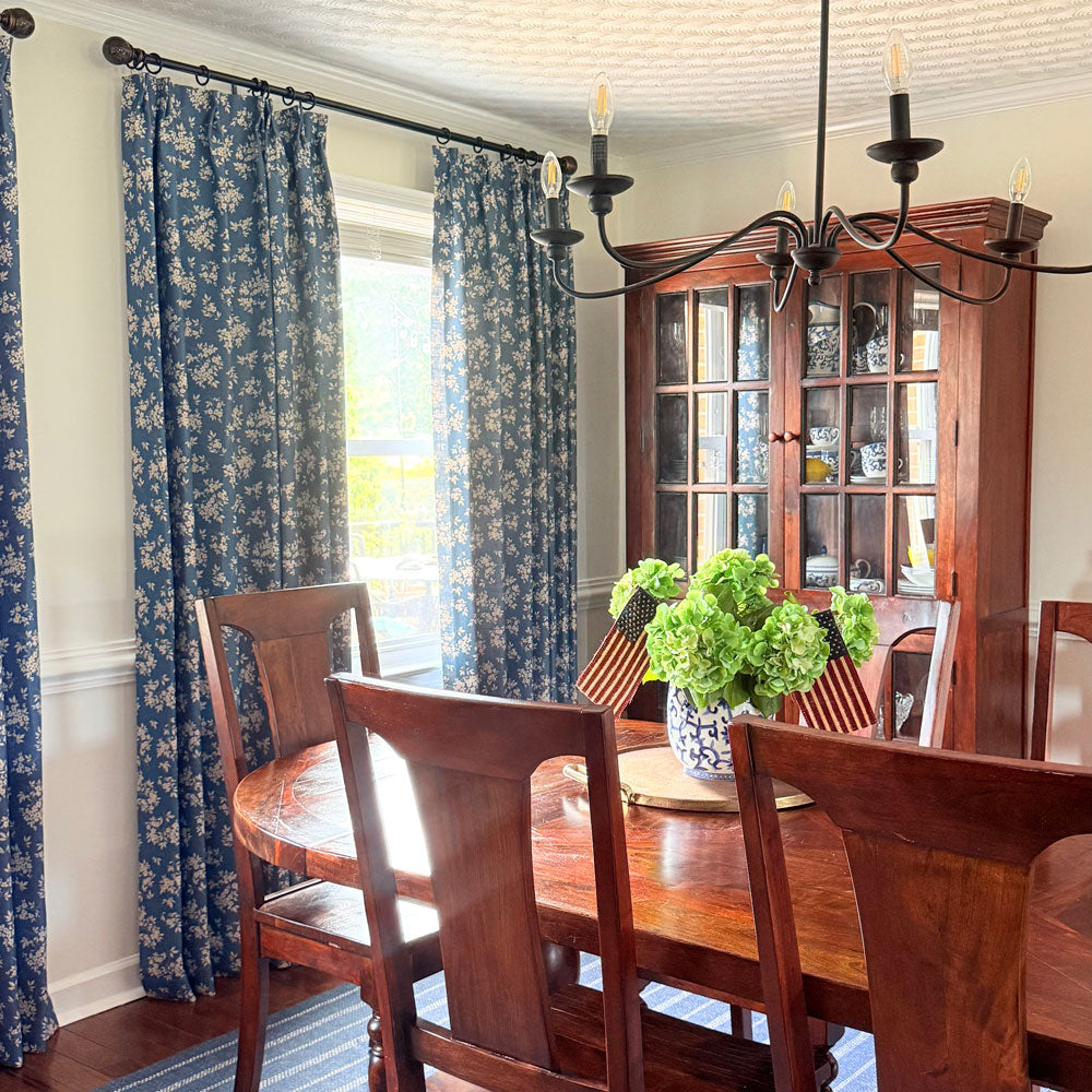 Bailey Vintage Navy Blue Floral Printed Curtains