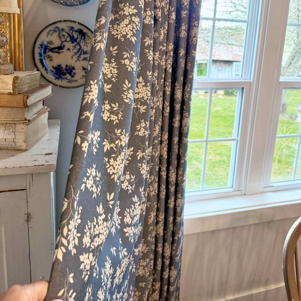 Bailey Vintage Navy Blue Floral Printed Curtains