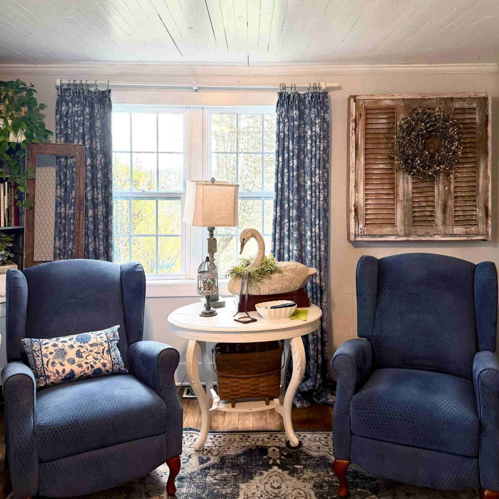 Bailey Vintage Navy Blue Floral Printed Curtains