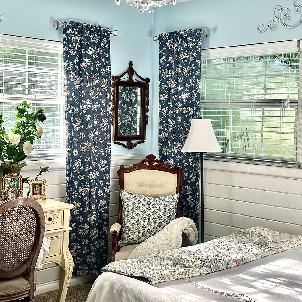 Bailey Vintage Navy Blue Floral Printed Curtains