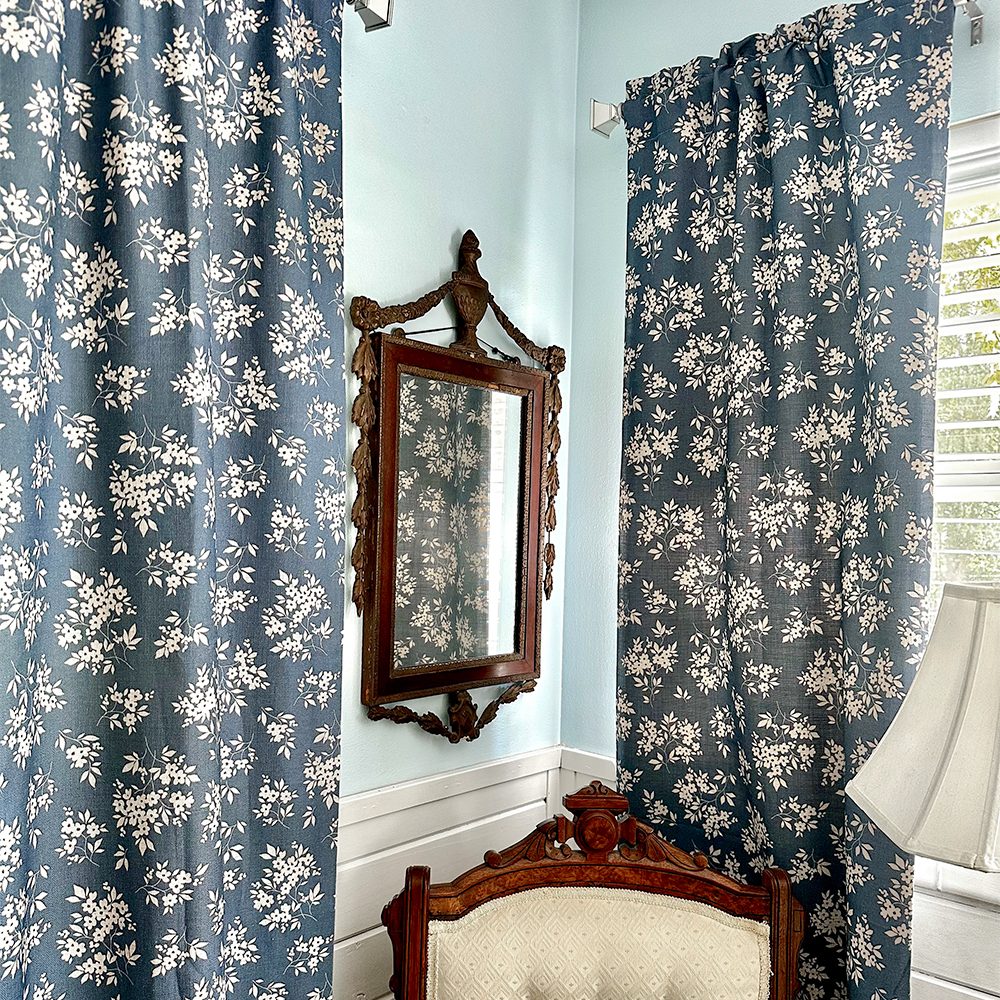 Bailey Vintage Navy Blue Floral Printed Curtains