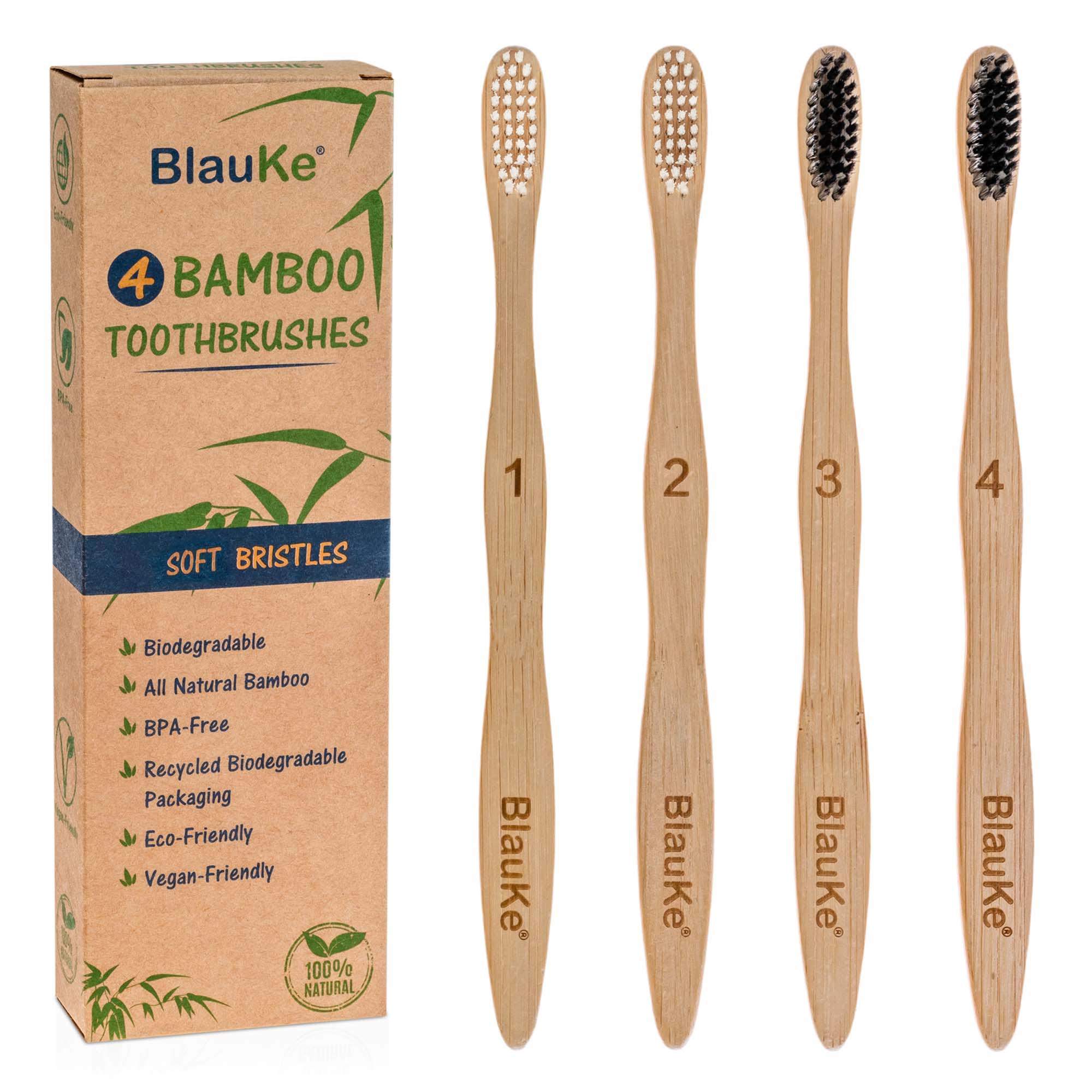 Bamboo Toothbrush Set 4-Pack - Bamboo Toothbrushes with Soft Bristles for Adults - Eco-Friendly, Biodegradable, Natural Wooden Toothbrushes-0