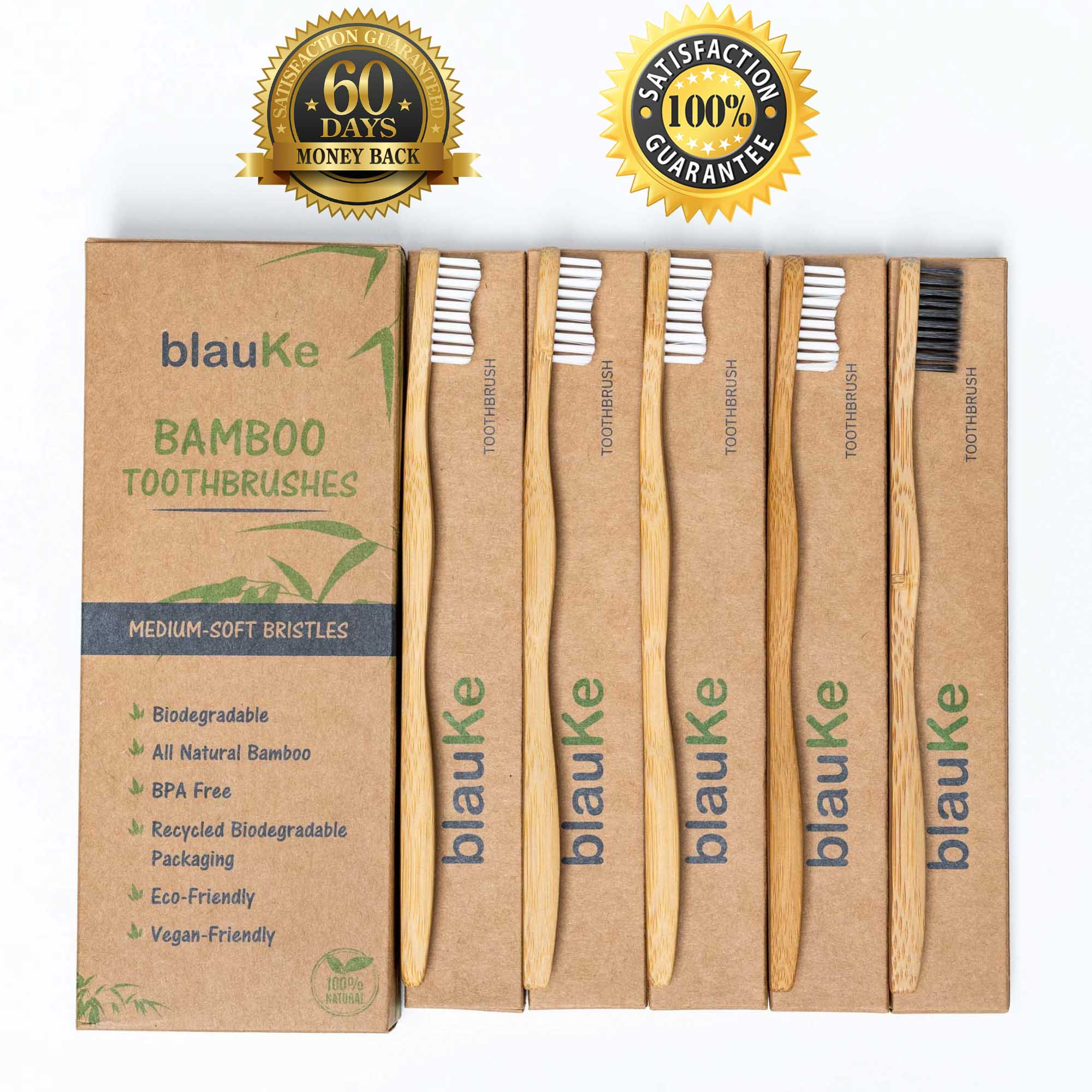 Bamboo Toothbrush Set 5-Pack - Bamboo Toothbrushes with Medium Bristles for Adults - Eco-Friendly, Biodegradable, Natural Wooden Toothbrushes-1