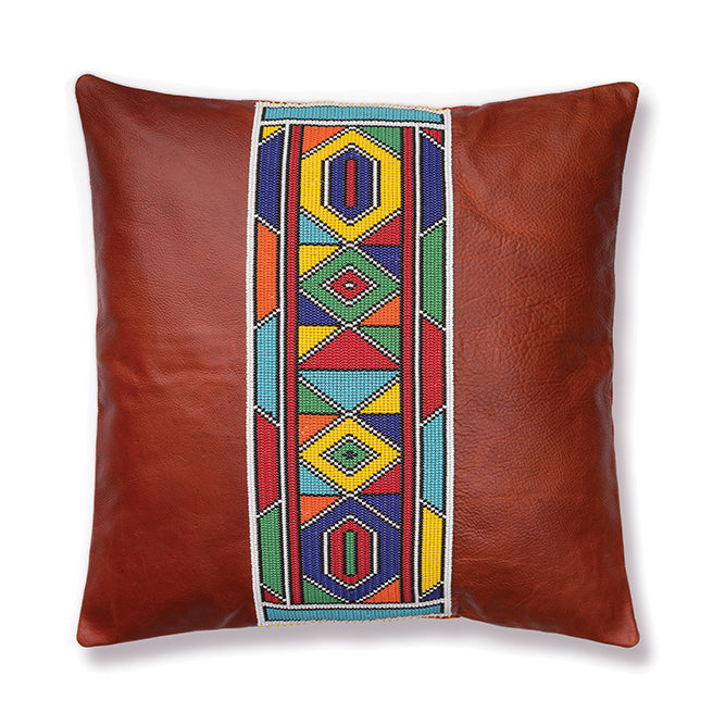 Beaded Leather Pillow Cover | Red Wine Square-0