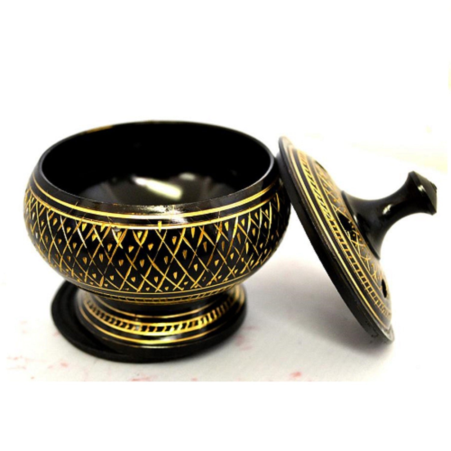 Black Carved Brass Burner with Lid-1