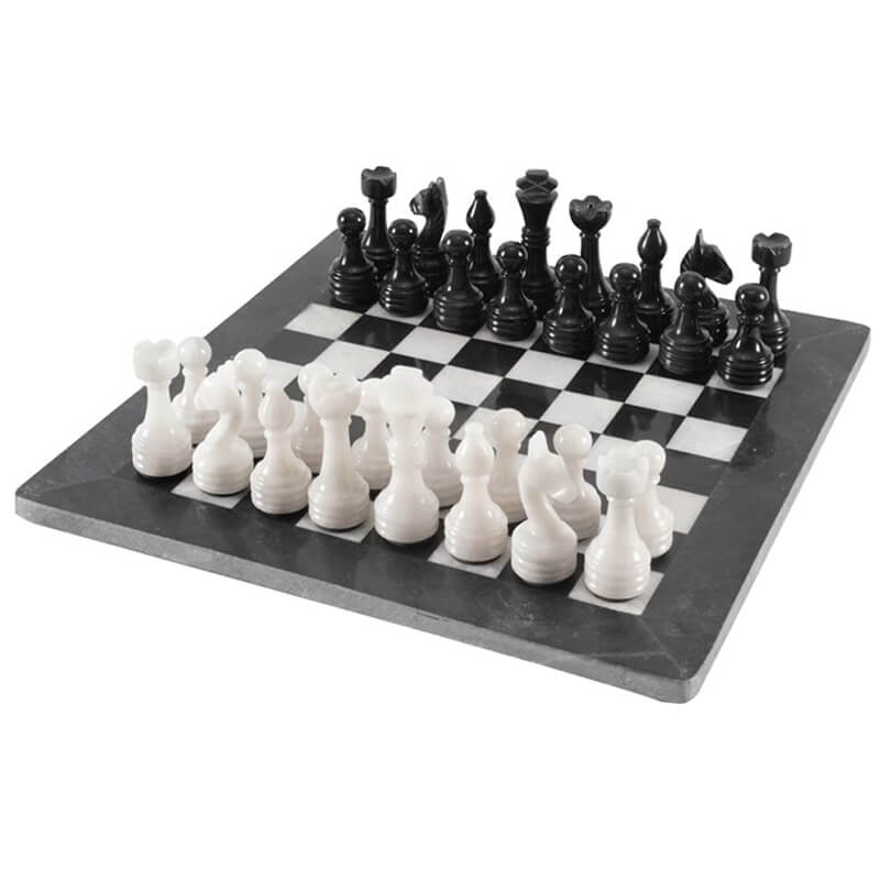 Black and White 15 Inches Premium Quality Marble Chess Set (With Storage Box)-2