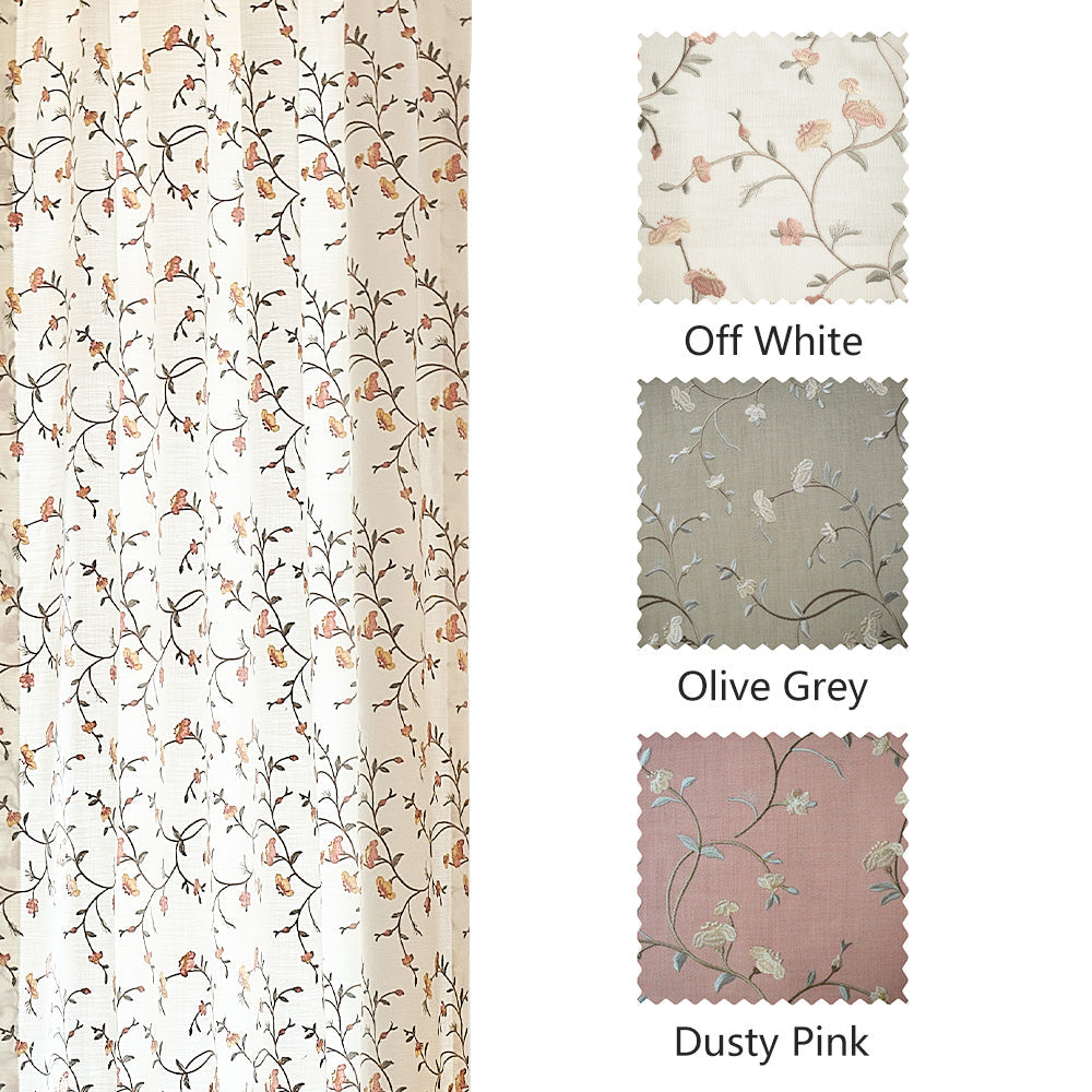 Bloom Embroidery Floral Cafe Curtains