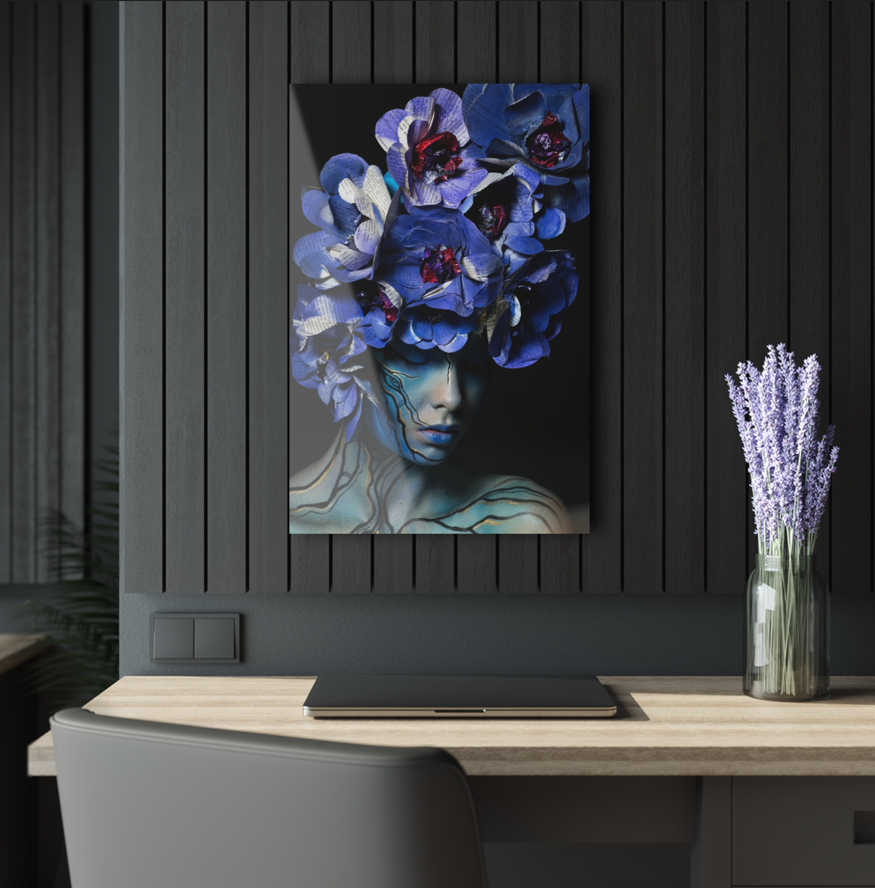 Tempered glass wall art - Woman with flowers-2