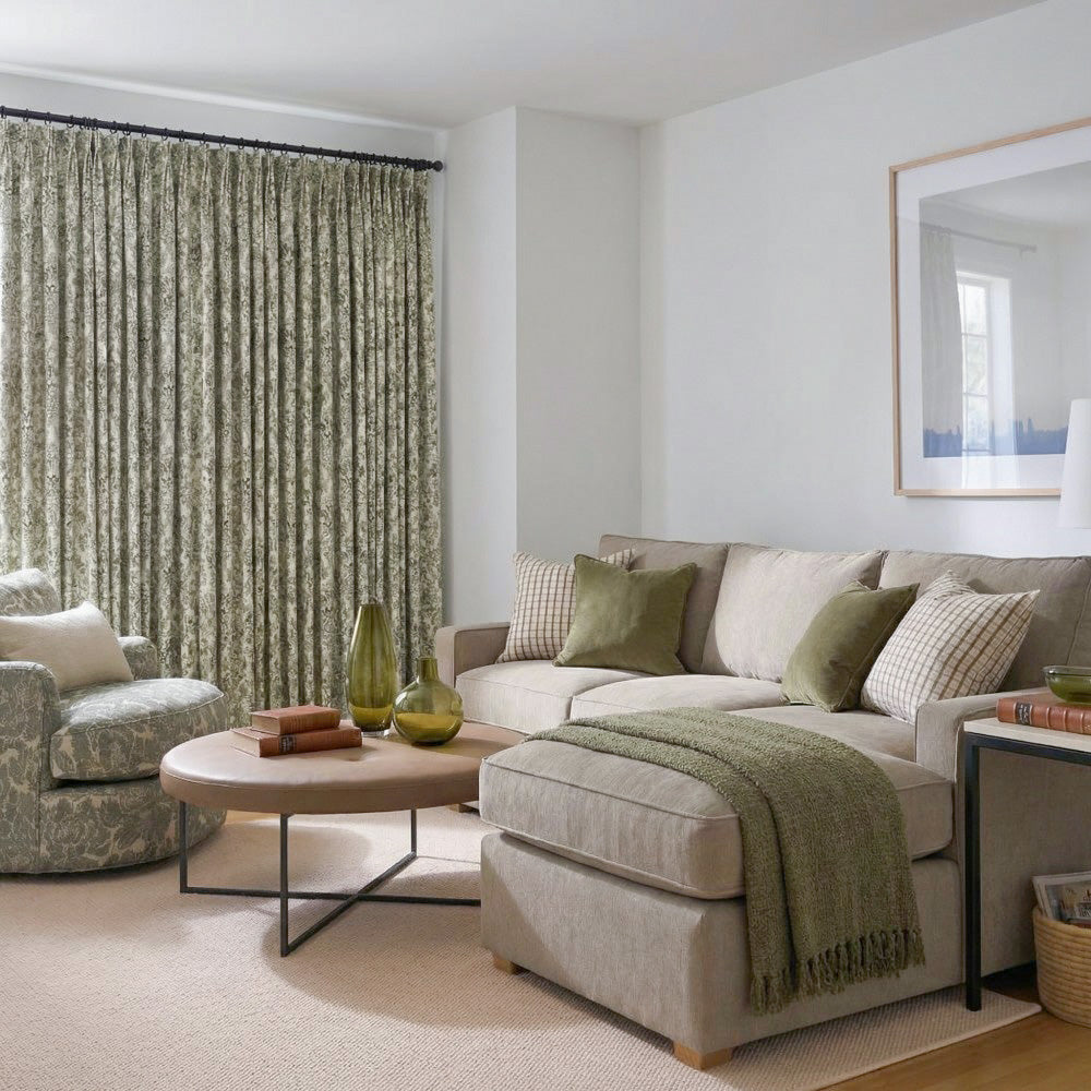 Bonnie Soft Green Velvet Damask Floral Curtains