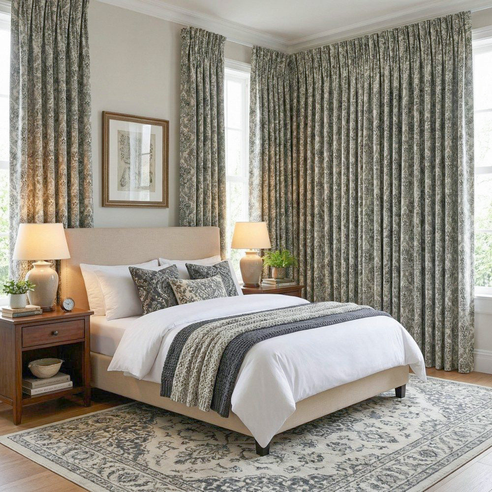 Bonnie Soft Green Velvet Damask Floral Curtains
