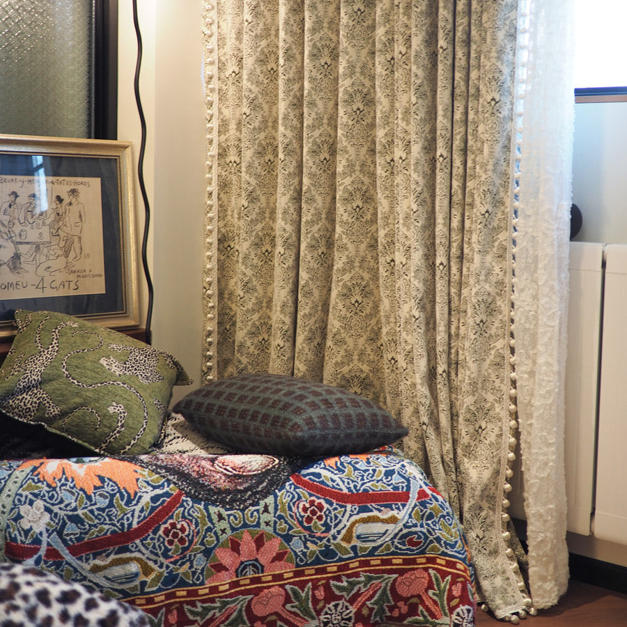Bonnie Soft Green Velvet Damask Floral Curtains