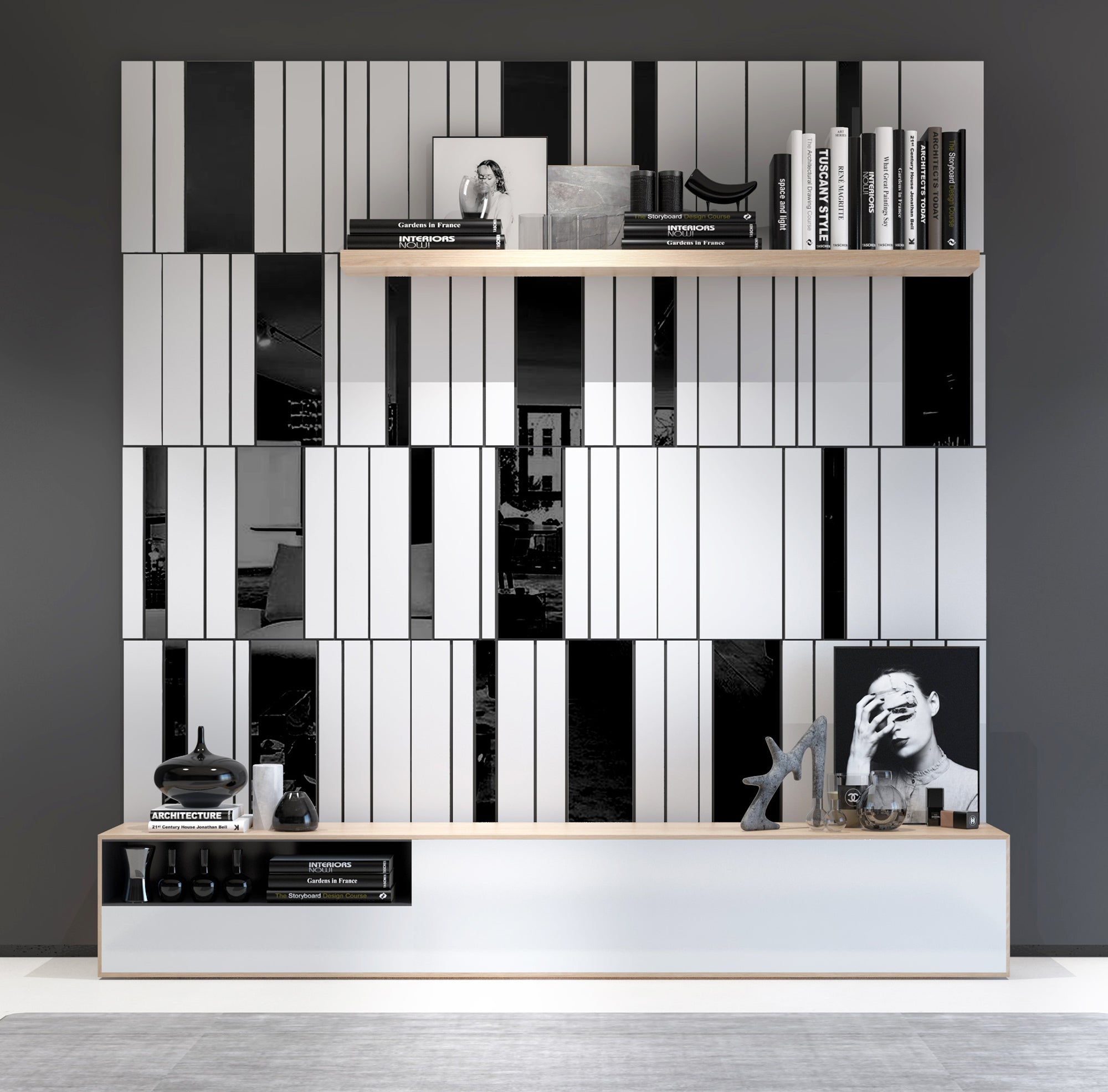 White and Black Mirror Gloss 3D Wall Panels-0